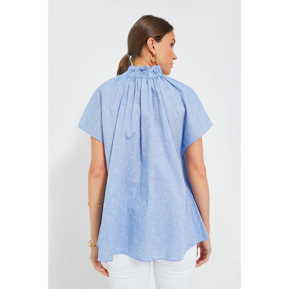 POMANDER PLACE Chambray Rae Blouse Size L NWT Retail $98 Tuckernuck - Picture 2 of 9